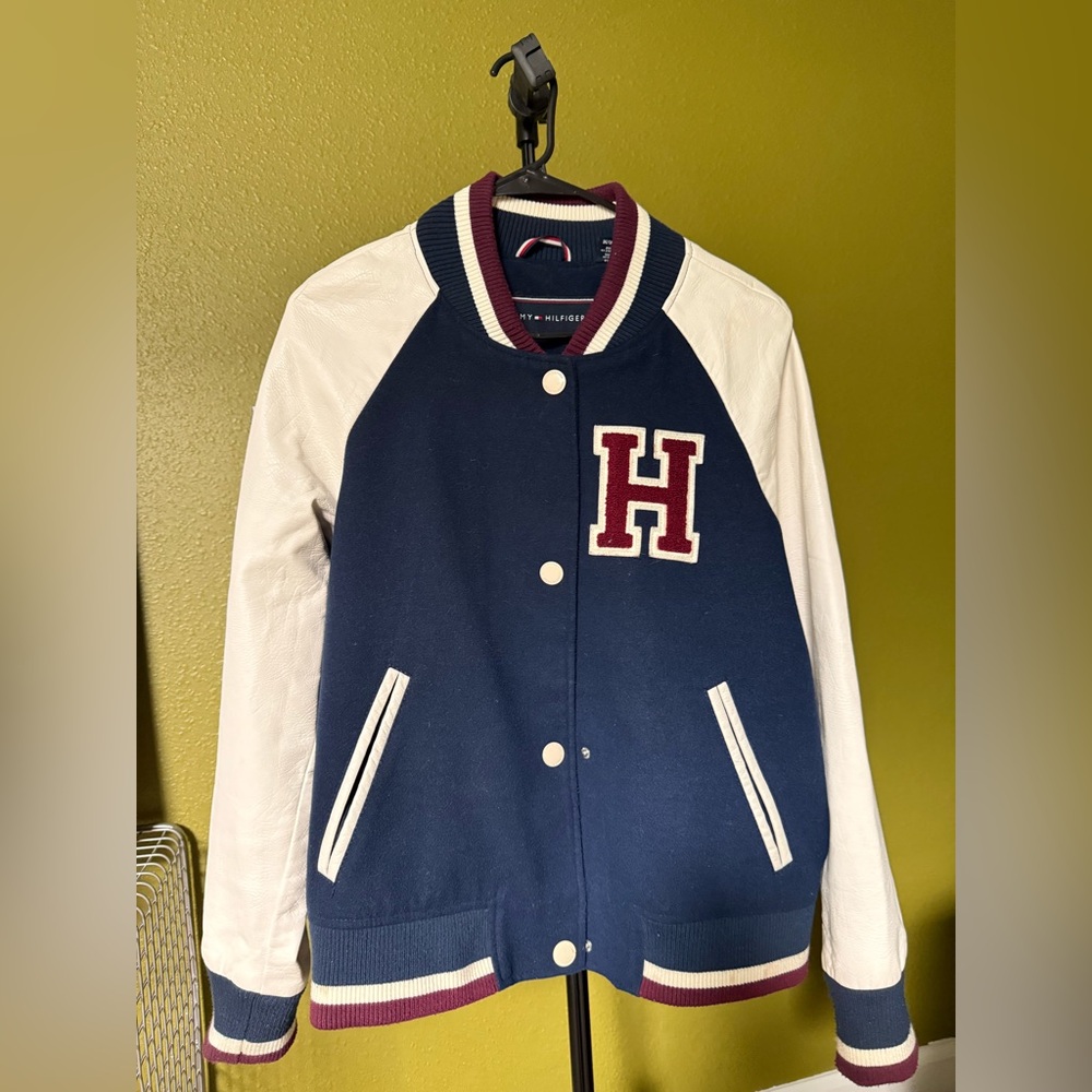 Tommy Hilfiger Navy and White Varsity Jacket Size M - Picture 2 of 8